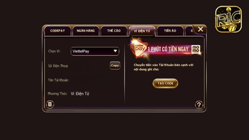 Sử dụng ví điện tử để nạp tiền vào ví game