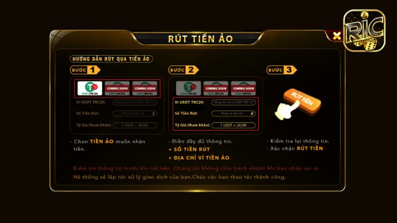Rút tiền bằng tiền ảo USDT được nhiều người chơi ưa chuộng